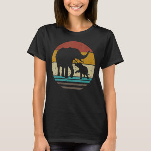 Retro Sunset Cute Elephants Mom Baby Zoologist Bir T-Shirt