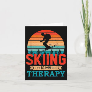 Retro Sunset Design Skiing Gift For Funny Skiers Card