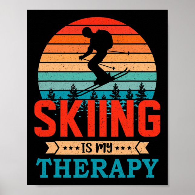 Retro Sunset Design Skiing Gift For Funny Skiers  Poster (Front)