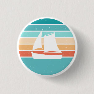 Retro Sunset Distressed Effect + Sailboat 1 Inch Round Button