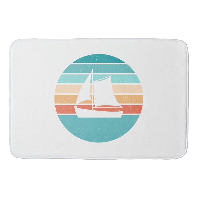 Retro Sunset Distressed Effect + Sailboat Bath Mat (Front)