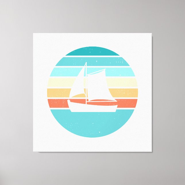 Retro Sunset Distressed Effect + Sailboat Canvas Print (Front)