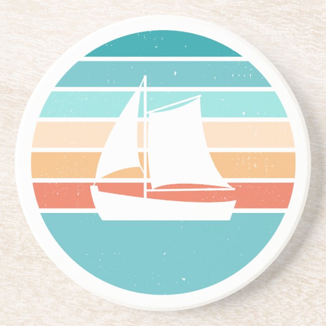 Retro Sunset Distressed Effect + Sailboat Coaster (Front)