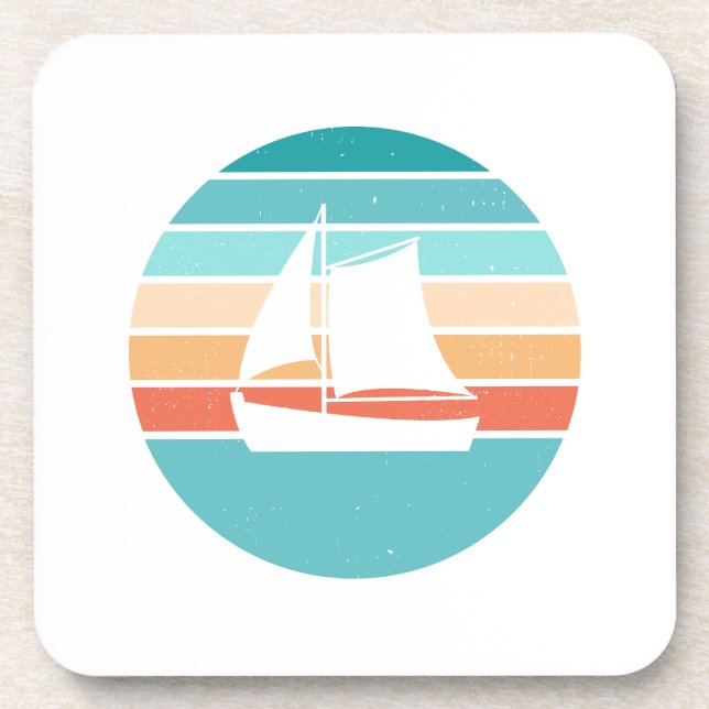 Retro Sunset Distressed Effect + Sailboat Coaster (Front)