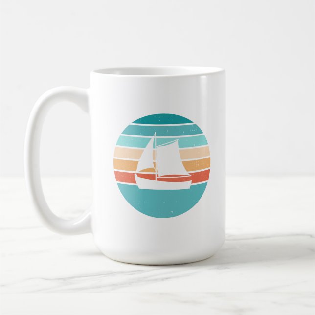 Retro Sunset Distressed Effect + Sailboat Coffee Mug (Left)