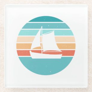 Retro Sunset Distressed Effect + Sailboat Glass Coaster