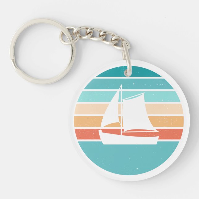 Retro Sunset Distressed Effect + Sailboat Keychain (Front)