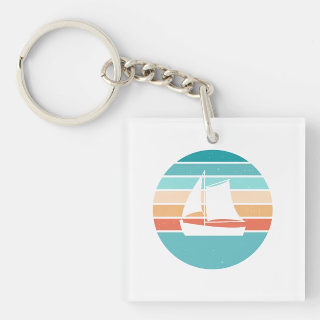 Retro Sunset Distressed Effect + Sailboat Keychain (Front)
