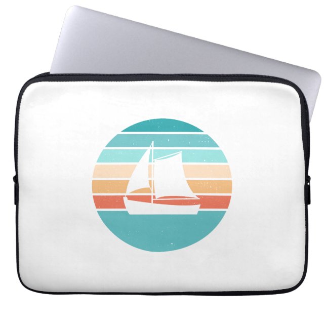 Retro Sunset Distressed Effect + Sailboat Laptop Sleeve (Front)