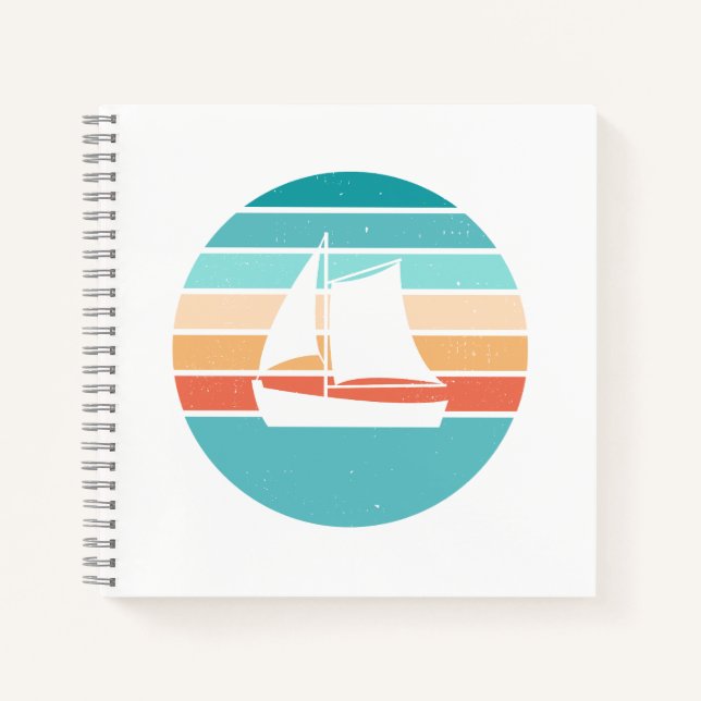 Retro Sunset Distressed Effect + Sailboat Notebook (Front)