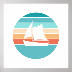 Retro Sunset Distressed Effect + Sailboat Poster
