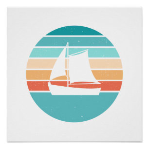Retro Sunset Distressed Effect + Sailboat Poster