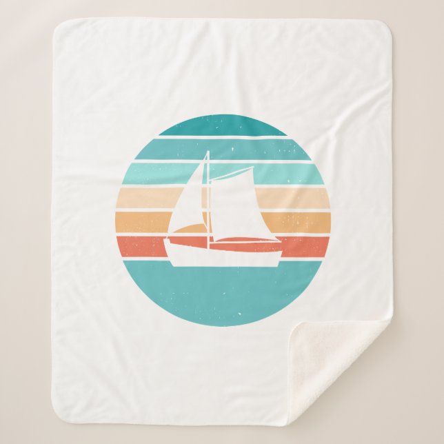 Retro Sunset Distressed Effect + Sailboat Sherpa Blanket (Front)