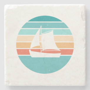 Retro Sunset Distressed Effect + Sailboat Stone Coaster