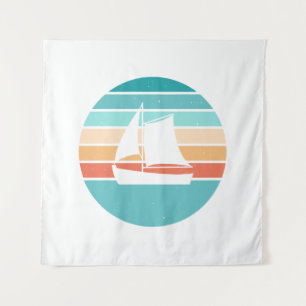 Retro Sunset Distressed Effect + Sailboat Tapestry