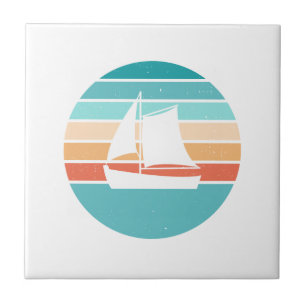 Retro Sunset Distressed Effect + Sailboat Tile