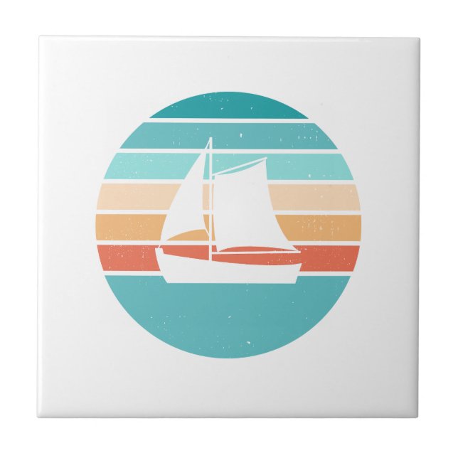 Retro Sunset Distressed Effect + Sailboat Tile (Front)
