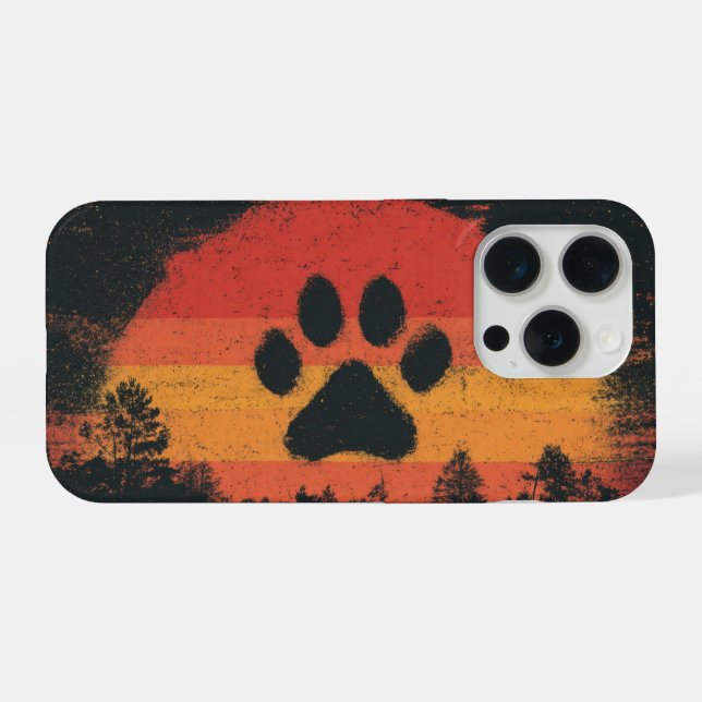Retro Sunset Dog Paw Vintage Silhouette iPhone Case (Back Horizontal)