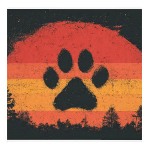 Retro Sunset Dog Paw Vintage Silhouette Photo Print