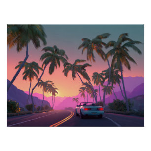 Retro Sunset Drive Palm Art Print