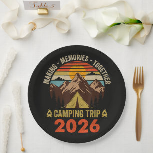 Retro Sunset Family Camping Trip 2026 Matching Paper Plate