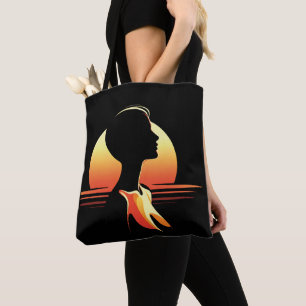 Retro sunset female silhouette tote bag