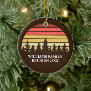 Retro Sunset Forest Custom Brown Christmas Ceramic Ornament