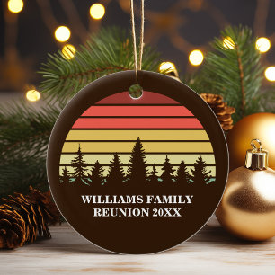 Retro Sunset Forest Family Reunion Christmas Ceramic Ornament