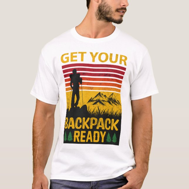 Retro Sunset Get Your Backpack Ready Trekking Tee (Front)