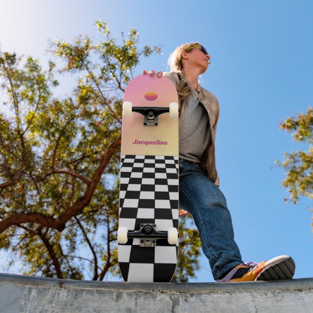 Retro Sunset Gradient Chequerboard Skateboard (Outdoor 1)