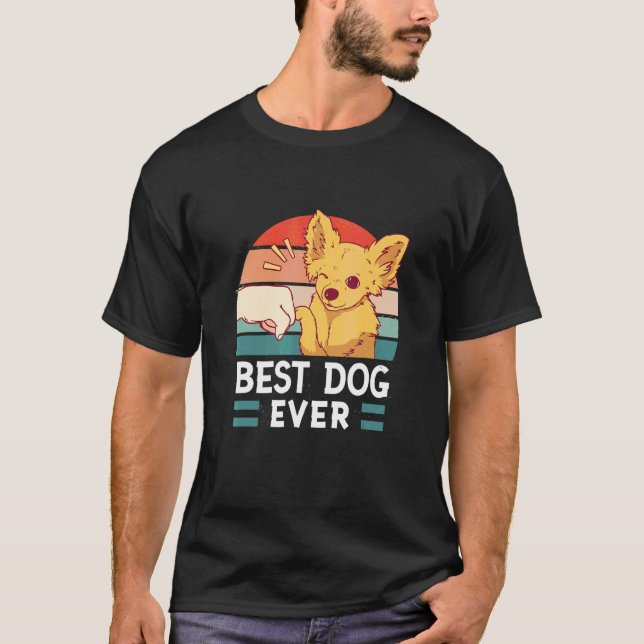 Retro Sunset  Hand Paw Dog Chihuahua T-Shirt (Front)