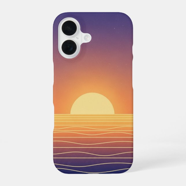 Retro Sunset Horizon iPhone 16 Case (Back)