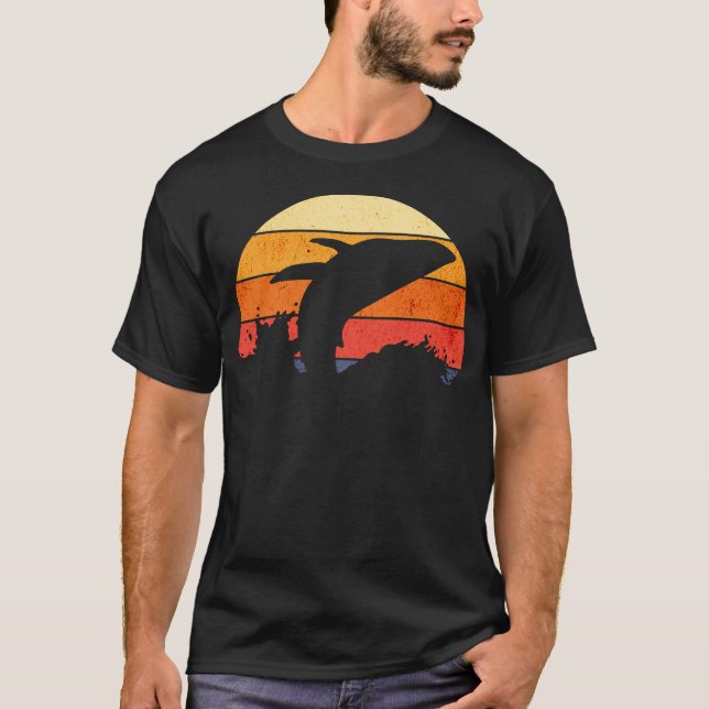 Retro Sunset Humpback Whale Breaching T-Shirt (Front)