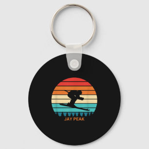 Retro Sunset Jay Peak Vermont Skiing Skier Keychain