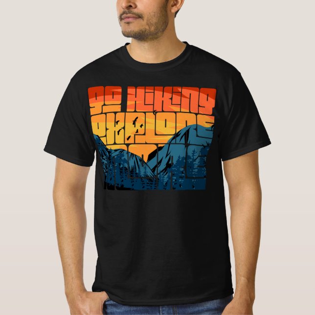 Retro Sunset Landscape Hiking Adventure Explore T-Shirt (Front)