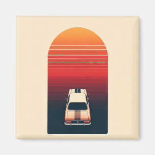Retro Sunset Minimalist Vintage Car Road Trip Magnet
