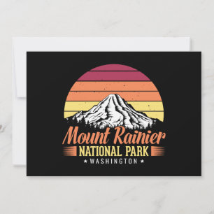 Retro Sunset Mount Rainier Washington Illustration Card