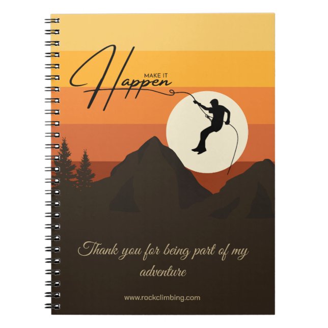 Retro Sunset Mountain Adventure Climbing Thank You Notebook (Front)