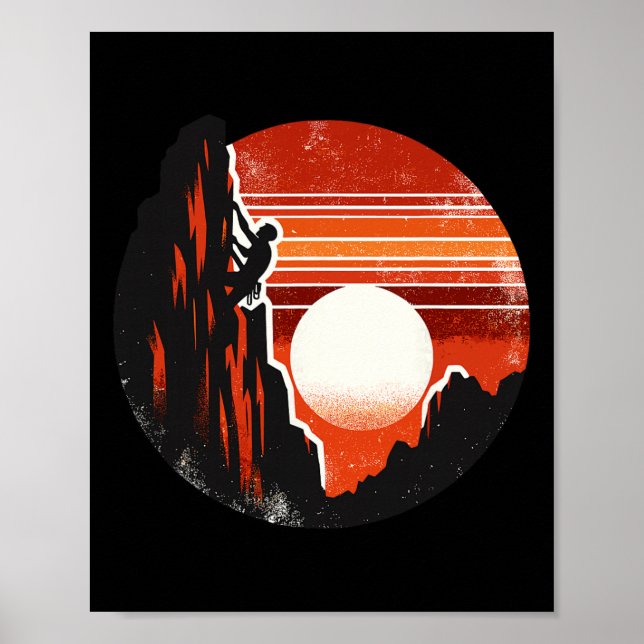 Retro Sunset Mountain Climbing Climb Climber  Poster (Front)
