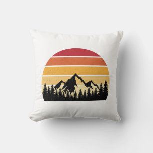 Retro Sunset Mountain Landscape Vintage Nature Throw Pillow