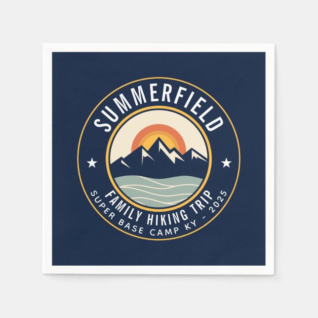 Retro Sunset Mountains Family Hiking Trip Paper Napkin (Front)