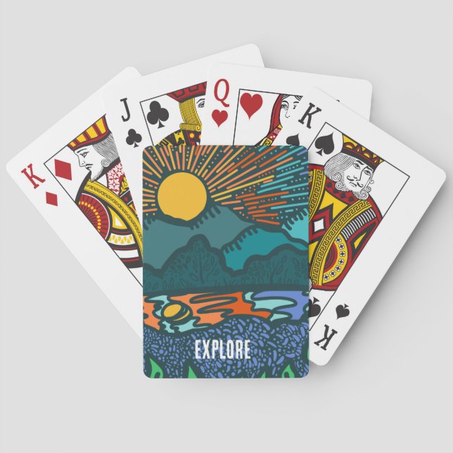 Retro Sunset Mountains Playing Cards (Back)