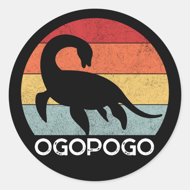 Retro sunset Ogopogo the Okanagan Lake Monster 70s Classic Round Sticker (Front)