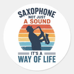 Retro Sunset Old Man Saxophone Way of Life Saxopho Classic Round Sticker