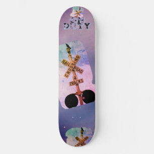 Retro Sunset On Duty Railway Crow Skateboard