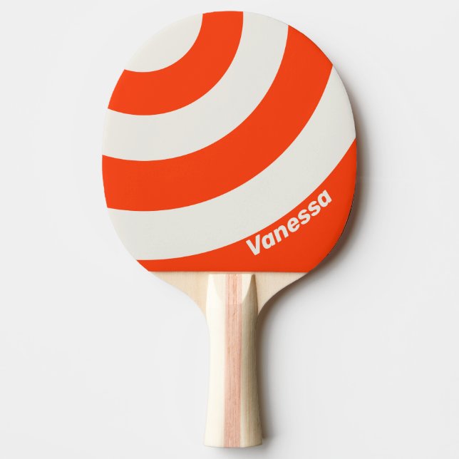 Retro Sunset Orange Three Circle Stripe with Name Ping Pong Paddle (Front)