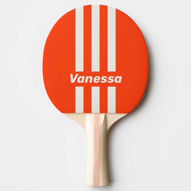 Retro Sunset Orange Three Pin Stripes with Name Ping Pong Paddle (Front)