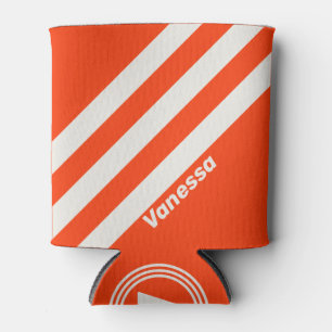 Retro Sunset Orange Three Stripes with Name Can Cooler