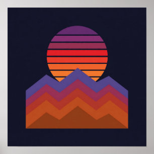 Retro Sunset Over Mountains - Vintage 70s Style Poster