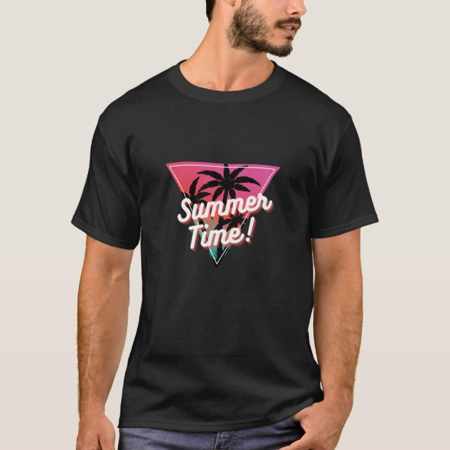 Retro Sunset Palm "Summer Time" Design T-Shirt (Front)